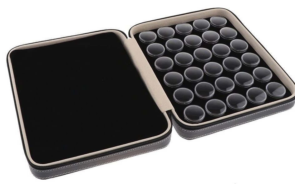 PU Leather Gem Display Case 60 Jar Black/Black
